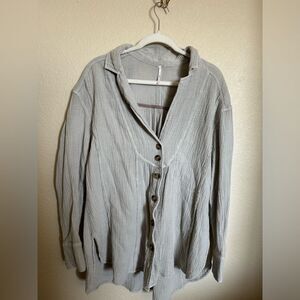 Free People all about the‎ feels button down top tunic shirt sz large in grey